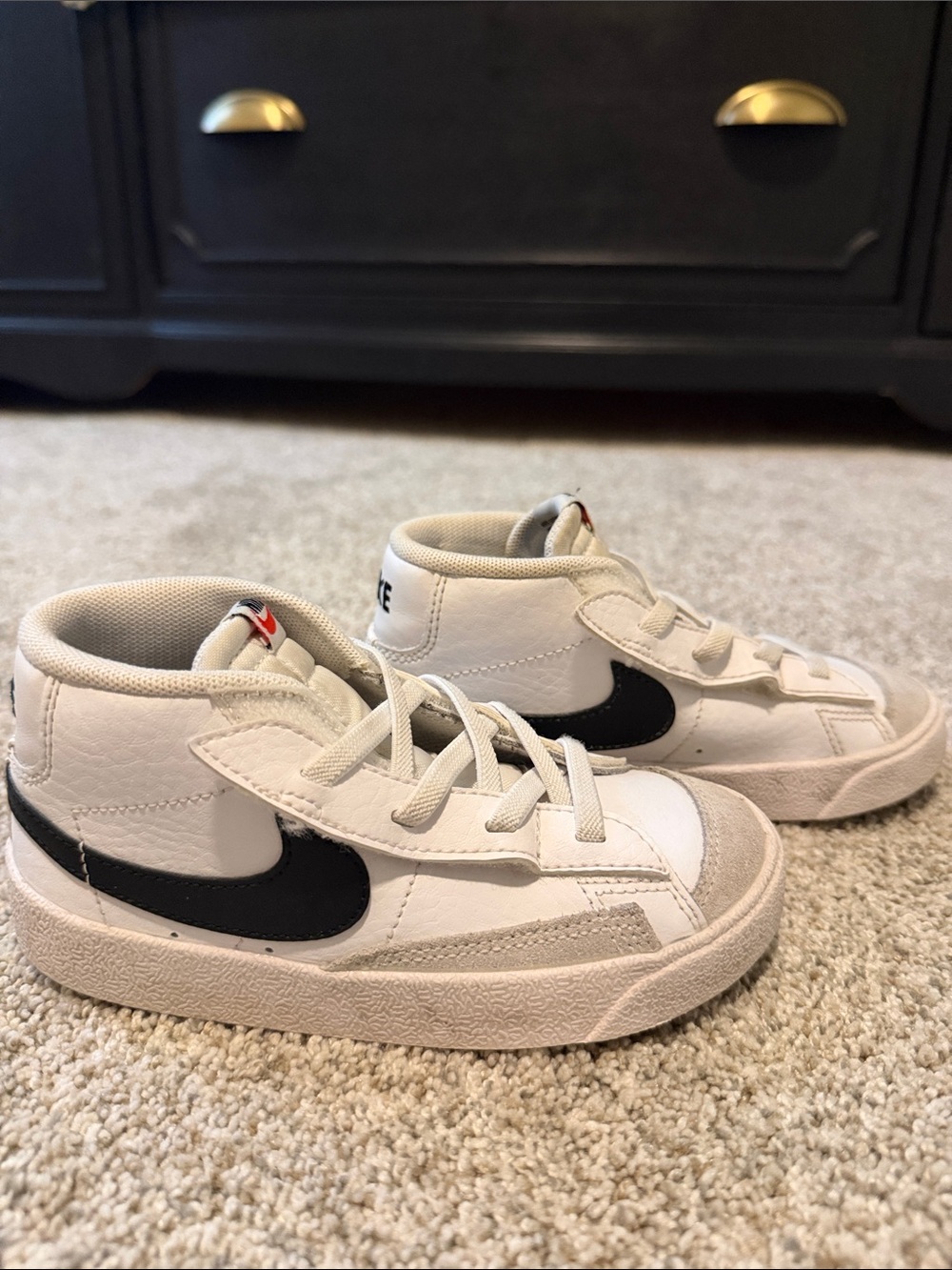Nike Kids White Mid-Top Sneakers with Black Swoosh